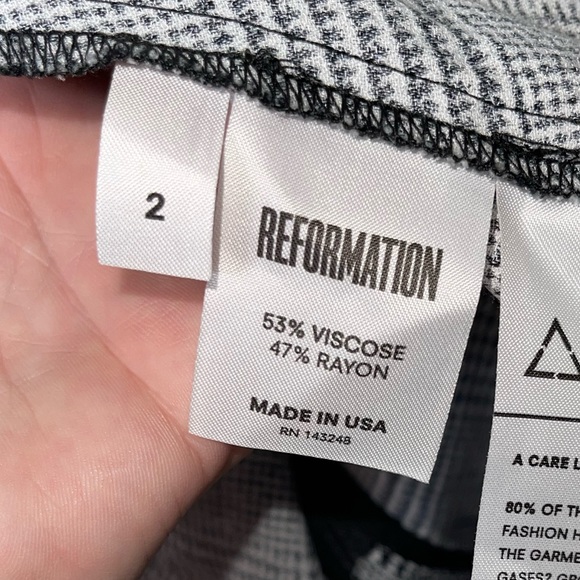 REFOMRATION Black White Houndstooth Short Sleeve V Neck Mini Dress Size 2/XS - Picture 5 of 6